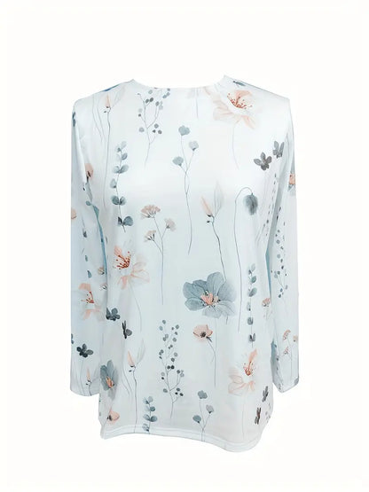 Floral Print Crew Neck Long Sleeve T-Shirt